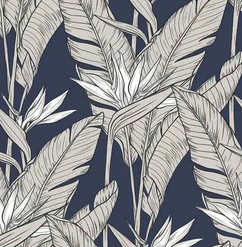 Vista 8 de NextWall Stacy Garcia Home Birds of Paradise - Papel tapiz autoadhesivo (gris perla y plateado metálico)
