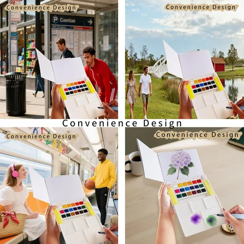 Vista 2 de Juego de pintura de acuarela, juego de pintura de viaje de colores vivos, juego de pintura fácil de agarrar, tamaño compacto, kit de acuarela
