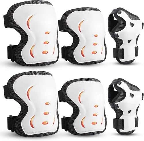 Vista 9 de Rodilleras para niños/jóvenes/adultos, coderas con protectores de muñeca, conjunto de equipo de protección de 6 piezas para patinaje sobre ruedas