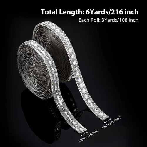 Vista 2 de Cintas autoadhesivas de diamantes de imitación de 6 yardas, 2 estilos, rollo de diamantes de imitación para automóvil, calcomanía para manualidades