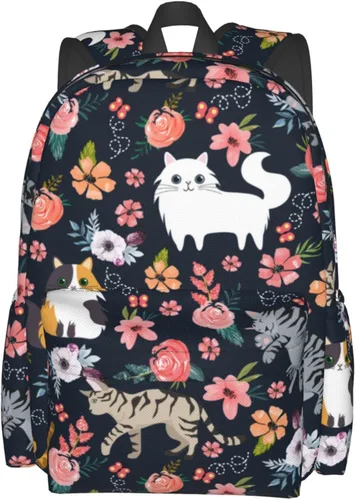 Vista 2 de Mochila de seta de 16 pulgadas Mochila de viaje ligera para portátil, Flor de gato, Classic