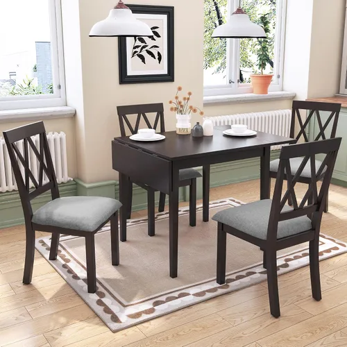 Vista 13 de Harper & Bright Designs Juego de mesa de comedor de madera de 3 piezas con 2 sillas con respaldo en X, juego de comedor de rincón de desayuno que