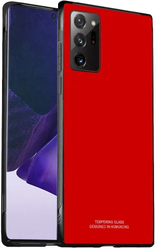 Vista 2 de Funda diseñada para Samsung Note 20 Ultra con vidrio templado de alta calidad en la parte posterior, anticaídas, color rojo
