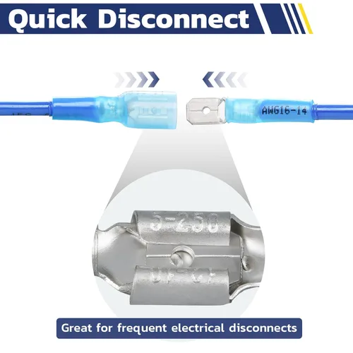 Vista 3 de haisstronica 100 conectores de pala termorretráctiles, AWG 22-10, conectores de cable de desconexión rápida, terminales de pala hembra y macho