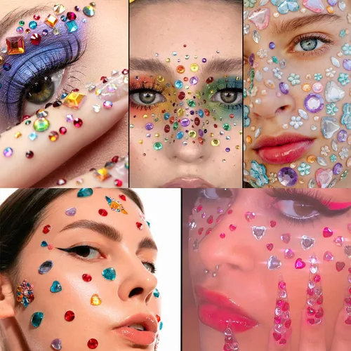 Vista 4 de 1610 gemas para el cabello, diamantes de imitación autoadhesivos para maquillaje de ojos, 15 colores, diamantes de imitación arcoíris, joyas