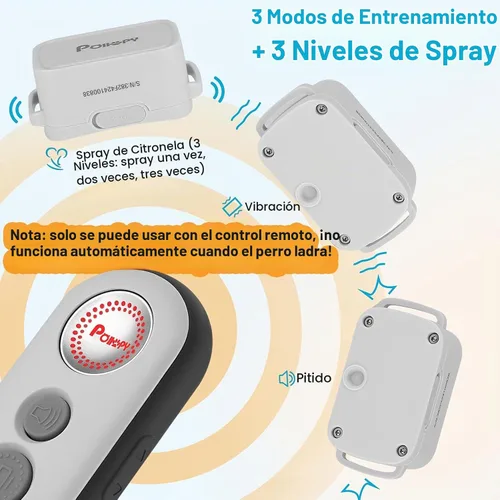 Vista 2 de Collar de entrenamiento para perros de citronela con control remoto. No puede funcionar automáticamente, 3 modos y 3 niveles de pulverización