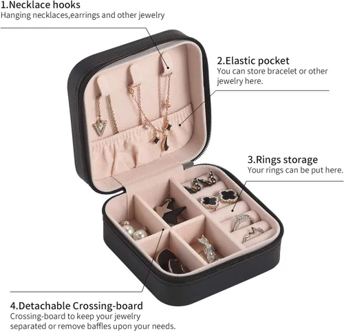 Vista 5 de CASEGRACE 6 piezas, estuche de joyería de viaje, pequeño joyero portátil, organizador de joyas de viaje, estuche de almacenamiento para anillos