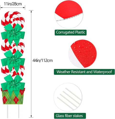 Vista 6 de Skylety 2 juegos de decoraciones navideñas de bastón de caramelo de menta al aire libre con estaca de 112 cm para césped, jardín, poste con luces