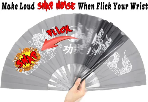 Vista 6 de OMyTea Ventilador de mano plegable grande de bambú para hombres y mujeres, ventilador de mano chino japonés de Kung Fu Tai Chi con funda de tela