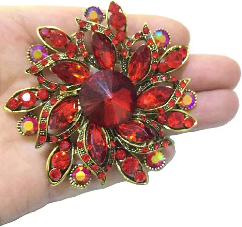 Vista 5 de Broche de flores de boda con diamantes de imitación de cristal grande para mujer, accesorios de ropa de joyería de moda, 4 uds
