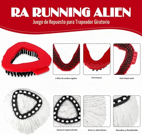 Vista 3 de Juego de 3 cabezales de repuesto para mopa giratoria para el sistema de 1 tanque O-Cedar EasyWring, 3 recambios de mopa giratoria de microfibra, 1