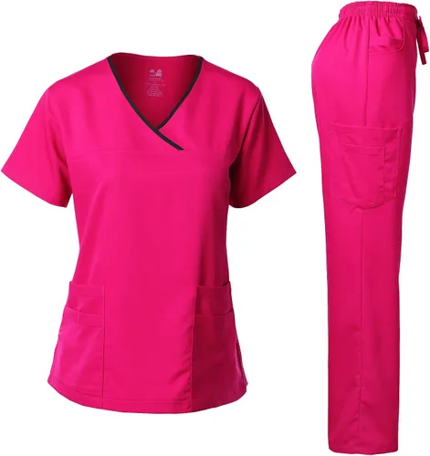 Vista 22 de Dagacci Medical Uniform® Conjunto de ropa quirúrgica para mujer – Conjunto de camisa y pantalones de contraste elástico natural para mujer – 9 Egg