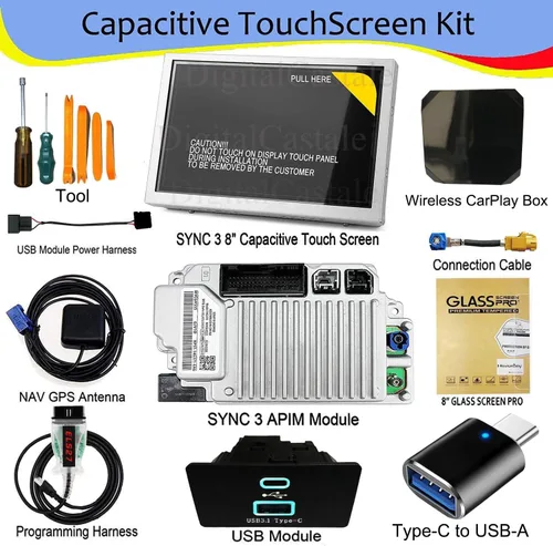 Vista 2 de SYNC 2 a SYNC 3 Kits de actualización para Edge, módulo de interfaz inalámbrico Carplay SYNC 3.4 de 8 pulgadas con pantalla táctil capacitiva APIM