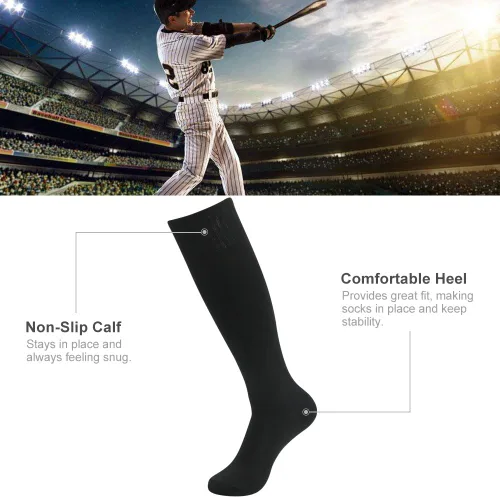 Vista 4 de Three street - Calcetines de fútbol, béisbol, sóftbol, unisex, hasta la rodilla, de compresión, de tubo deportivo, de compresión, 2-10 pares