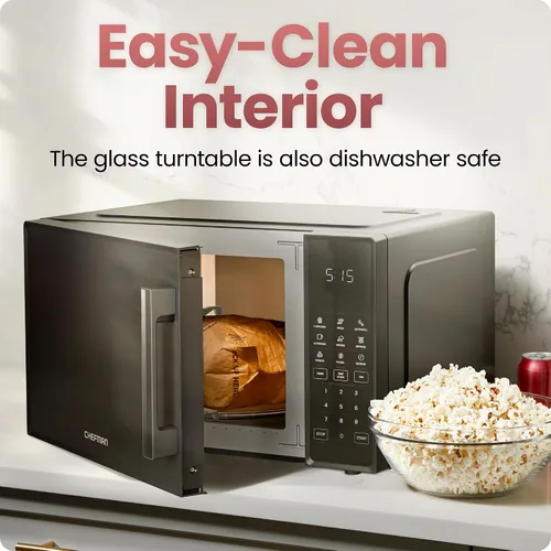 Vista 6 de Horno microondas de sobremesa Chefman 1,1 pies cúbicos, 1000 vatios con 10 niveles de potencia, 6 ajustes de cocción con cocción exprés de un toque