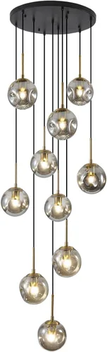 Vista 8 de BOKT Lámpara colgante vintage en racimo negro dorado 10 luces globo de vidrio escalera lámpara gris ahumado moderno gran lámpara colgante ajustable