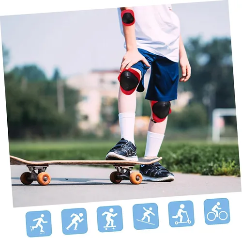 Vista 4 de 2 juegos de equipo de patinaje sobre ruedas, traje de ciclismo, rodilleras de gel para deportes, rodilleras de gel, coderas al aire libre, protector