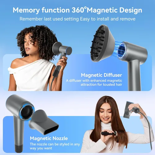 Vista 7 de Secador de pelo, secador de pelo iónico de 160000 RPM, secador de pelo ligero portátil con 500 millones de iones negativos, secador de pelo de alta