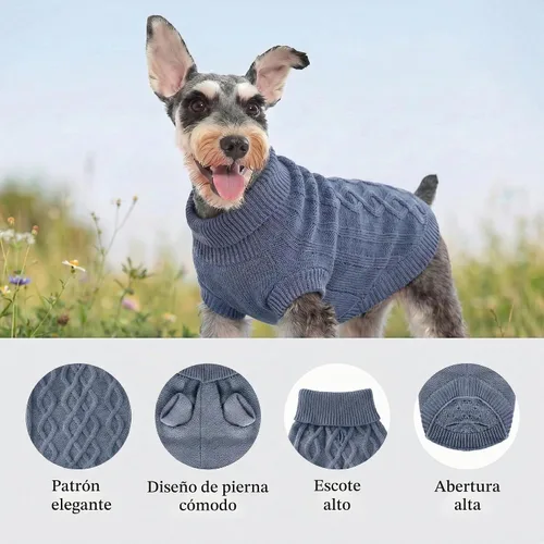 Vista 3 de Suéteres pequeños para perros, ropa de cuello alto de punto suave para clima frío, suéter ligero y cálido para cachorros para chihuahua, yorkie Azul