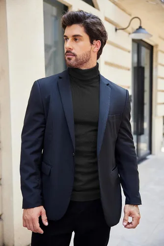 Vista 7 de COOFANDY Suéter de cuello alto ajustado para hombre, casual, básico, de manga larga, suéter de punto