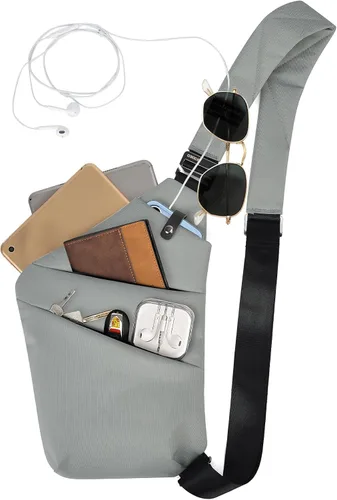 Vista 11 de OSOCE Bolso bandolera ligero, antirrobo para mujeres y hombres, bolsa cruzada de hombro casual, bolsa deportiva, para viajes, senderismo, color Negro