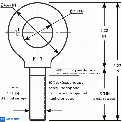 Vista 2 de Perno de Ojo de Hombro para Elevación de 1-1/4"-7 X 3
