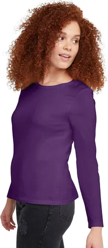 Vista 3 de Hanes Camiseta de algodón de manga larga para mujer, camiseta ligera con cuello redondo, ajuste moderno