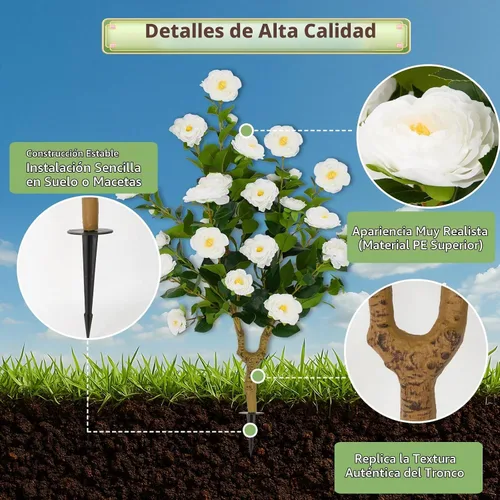 Vista 2 de Árbol de camelia blanca artificial de 35.5 pulgadas, paquete de 2