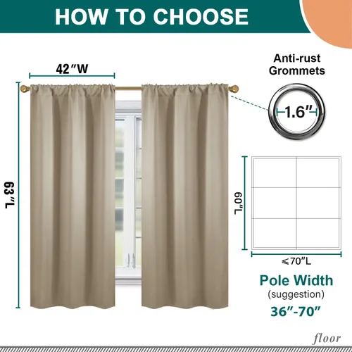 Vista 3 de Diraysid Cortinas opacas beige para dormitorio y sala de estar, cortinas con aislamiento térmico para oscurecer la habitación, 42 x 63 pulgadas, 2