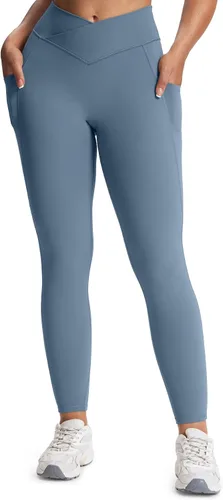 Vista 115 de Aoxjox Trinity - Pantalones de yoga de cintura alta con bolsillos para mujer, control de abdomen, cintura cruzada, leggings de entrenamiento suaves