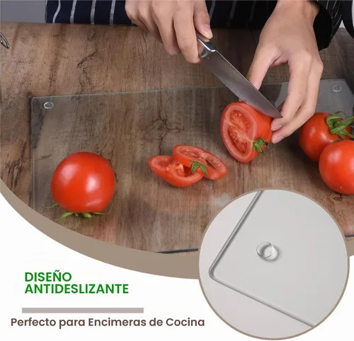 Vista 3 de Phore Tabla de cortar de vidrio templado para cocina, apta para lavavajillas, tabla de cortar transparente para encimera, resistente a los arañazos