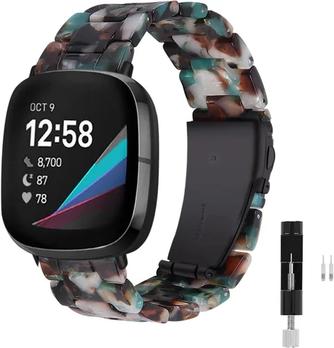 Vista 28 de Correa de reloj de resina compatible con Fitbit Versa 4/Sense 2/Versa 3/Sense 1, pulsera brazalete de moda ligera y ajustable de repuesto