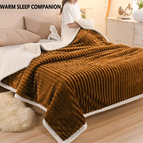 Vista 6 de Manta gruesa, manta de forro polar, felpa reversible, suave y agradable a la piel, calidez termostática, el compañero de sueño cómodo y cálido Marrón