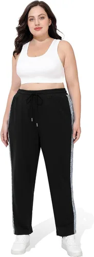 Vista 5 de FOREYOND Pantalones deportivos de talla grande para mujer, pantalones de yoga de pierna ancha, pantalones de entrenamiento de punto con cordón