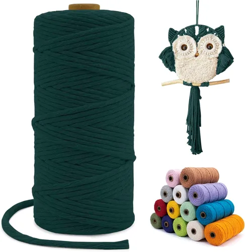 Vista 93 de Cuerda de macramé de una sola hebra de 0.197 in x 110 yardas, cuerda de macramé de algodón natural de 0.197 in, cuerda de algodón grueso para colgar