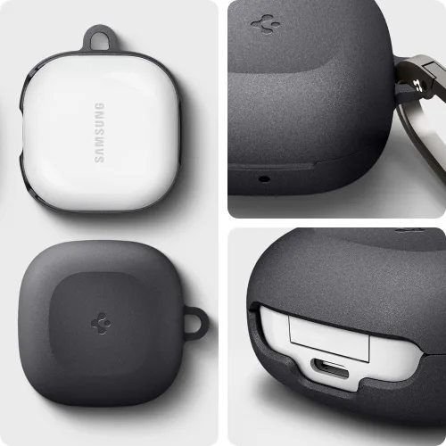 Vista 3 de Spigen Geo Fit para Galaxy Buds Core, Buds FE, Buds 2 Pro y Buds Live Sandstone Coating Non-Slip Grip Texture, Drop Protection Cover with