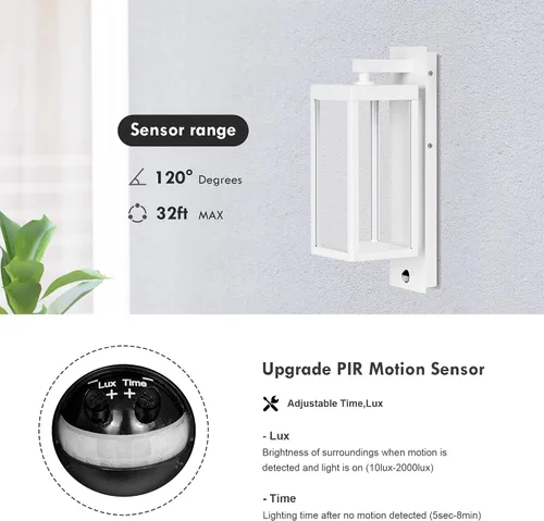 Vista 2 de Lámpara de pared LED con sensor de movimiento para exteriores, resistente al agua, lámpara exterior de aluminio para porche, patio, entrada, puerta