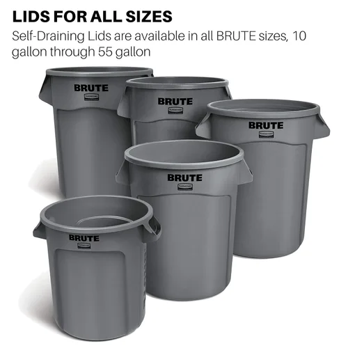Vista 5 de Rubbermaid Commercial Products BRUTE - Tapa redonda resistente para basura/basura, 44 galones, color negro, para paisajistas, sitios