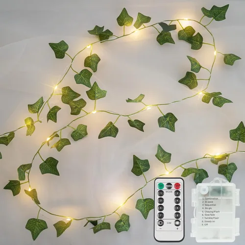 Vista 16 de suddus Willow Vine con luces de hadas funciona con pilas, 12 pies 40 luces LED artificiales con control remoto, cadena de luces colgantes