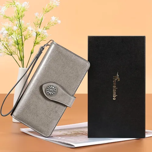 Vista 6 de Travelambo Cartera de mujer con bloqueo RFID para tarjetas de crédito, cartera de cuero de gran capacidad