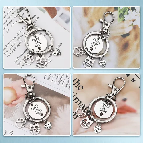Vista 2 de Llavero de gato de regalo para mujeres, con estampado de patas, cara de gato, lindo y divertido mini colgante de joyería para novia, mejor amiga
