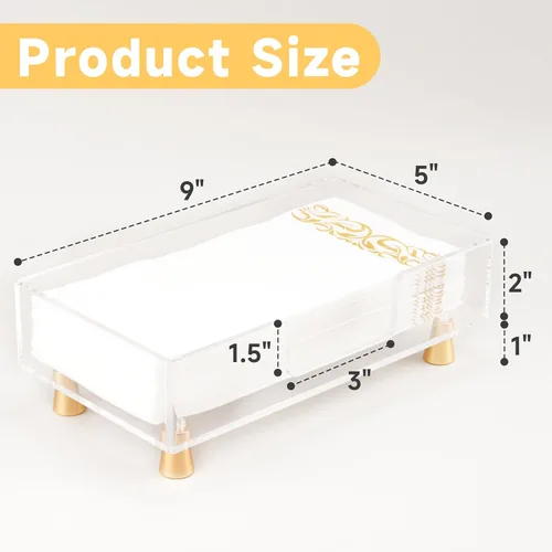 Vista 2 de LUVCOSY - Servilletero acrílico con pies, toallero acrílico para invitados, bandeja de almacenamiento de toallas de mano transparente, diseño único