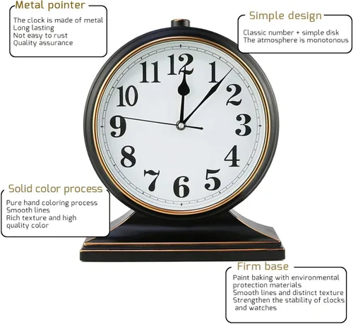 Vista 6 de Reloj de mesa moderno con esfera silenciosa, sin tictac, de 10 pulgadas, transparente y fácil de leer, utilizado para sala de estar, decoración