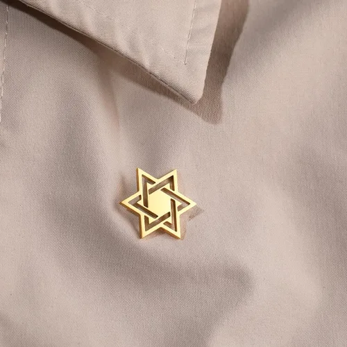 Vista 2 de Broche de acero inoxidable con diseño de estrella de David para hombres y mujeres con solapa