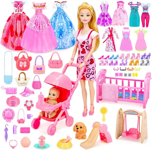 Vista 9 de 60 piezas de caballo de muñeca con muñeca, ropa y accesorios para regalos