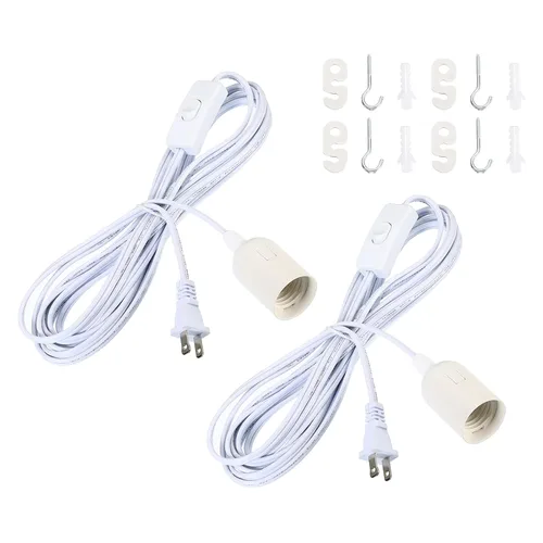 Vista 10 de PATIKIL Cable de luz colgante de 15 pies, paquete de 2 lámparas colgantes de extensión con interruptor de encendido/apagado enchufe para bombilla