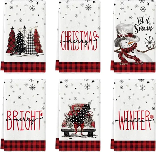 Vista 7 de Artoid Mode Toallas de cocina con estampado de búfalo Árboles de Navidad Camión de muñeco de nieve Feliz Navidad, Toallas de cocina y toallas
