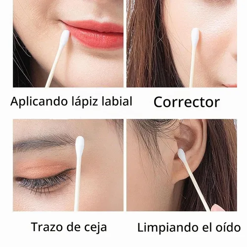 Vista 6 de Hisopos de algodón, Q Tips, 100 capullos de algodón natural, puntas de algodón de doble punta envueltas individualmente para orejas, cuidado