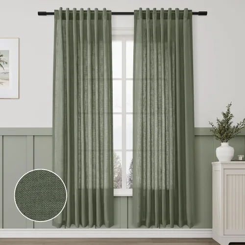 Vista 58 de Aersas Aqua Green Linen Curtains 84 Inches Long 2 Panels Set Back Tab Rod Pocket Living Room Curtain Farmhouse Rustic Light Filtering Hook Drapes