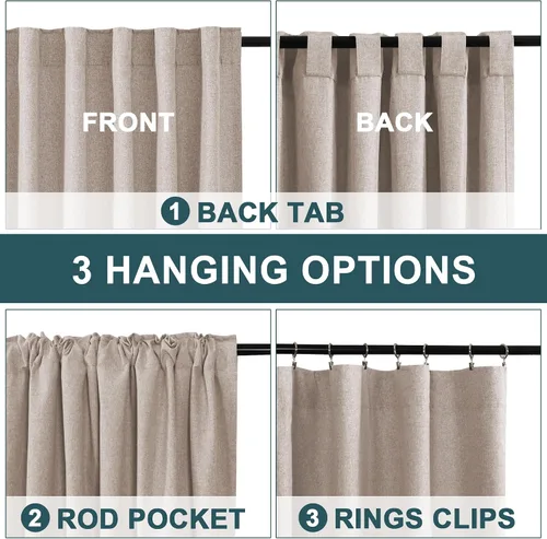 Vista 3 de FantasDecor Cortina de lino natural de 84 pulgadas de largo para dormitorio, sala de estar, bolsillo para barra, cortinas con aislamiento térmico